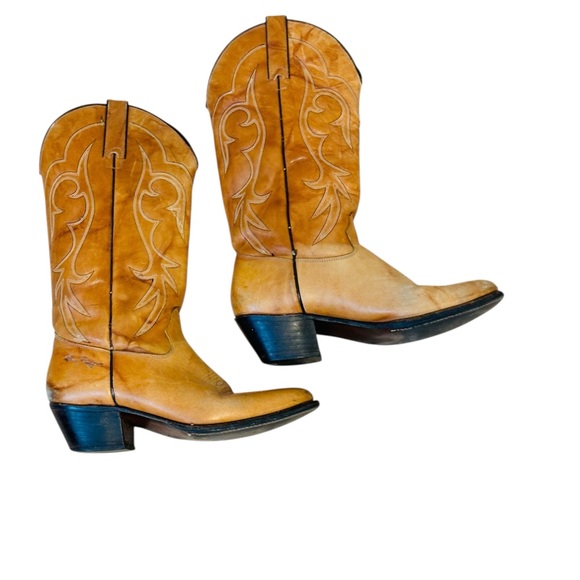 Vintage 80s Kenny Rogers Tan Leather Cowboy Boots - Picture 7 of 15